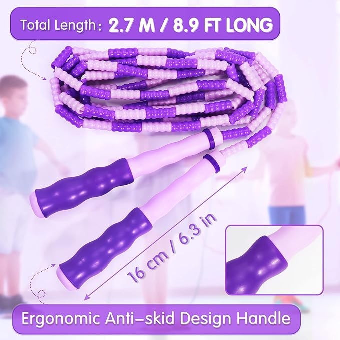 Supertrip Jump Rope Kids - 16 Pack Soft Beaded Skipping Rope Adjustable Tangle-Free Segmented Jumping Rope for Children and Students (4Blue-4Purple-4Pink-4Green) - Image 4